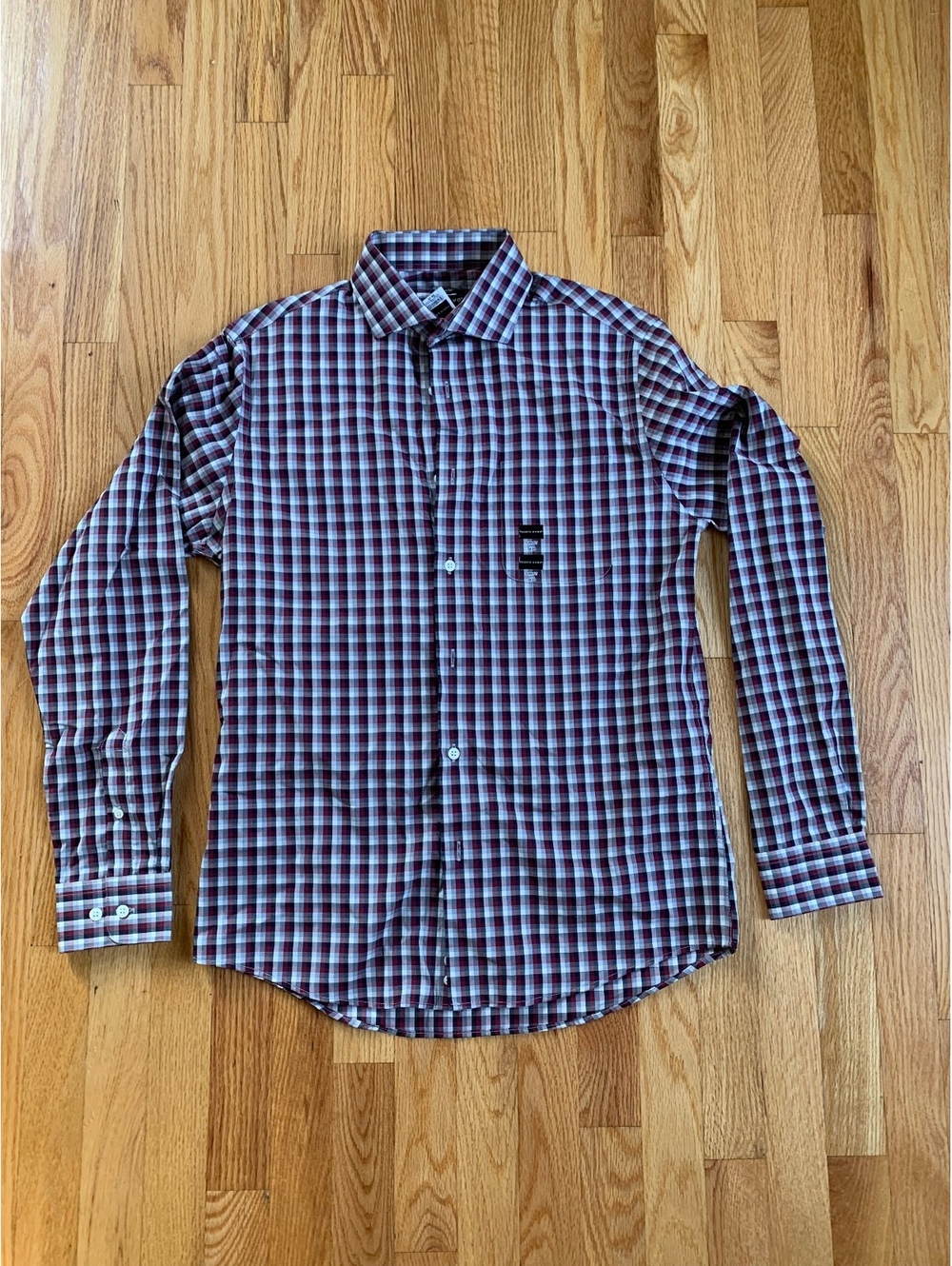 Pronto Uomo Men's Slim Fit Non-Iron Dress Shirt 15.5/34-35 Red Blue Checkered